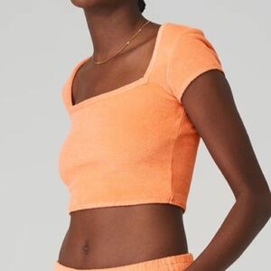 Alo Terry cloth Orange Square Neck Crop Top XS
